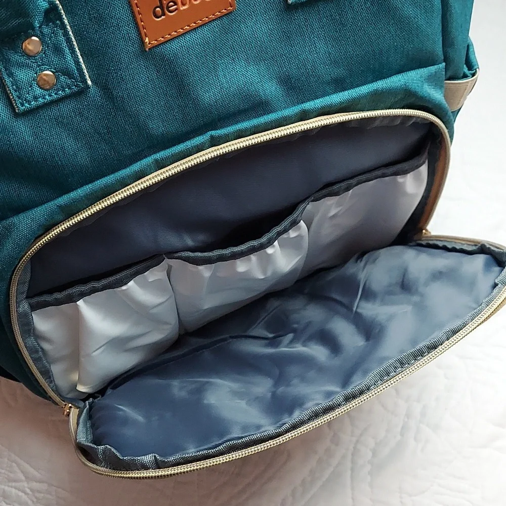 Debug Baby Diaper Bag Backpack Green Gold Large Capacity, Waterproof, Like New